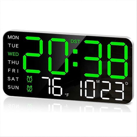 Horloge murale numérique 8,4 pouces, réveil LED vert avec grands chiffres, affichage lumineux pour chambre, bureau et salon (1/5)