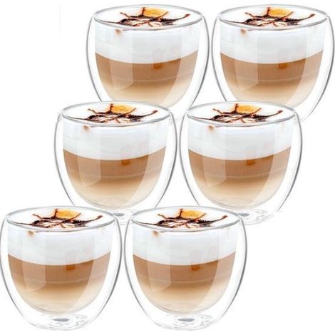 Lot de 6 verres à double paroi 250 ml, verres thermiques pour café, espresso, cappuccino et boissons chaudes (1/5)