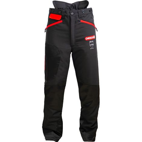 Oregon Waipoua - Pantaloni Protettivi per Motosega, Tipo A, Cat. 1, con Protezione Antitaglio, Regolabili, Leggeri, Traspiranti e Rinforzati, Taglia S / UE 42-44 – Colori Nero/Rosso (295466/S) (1/4)