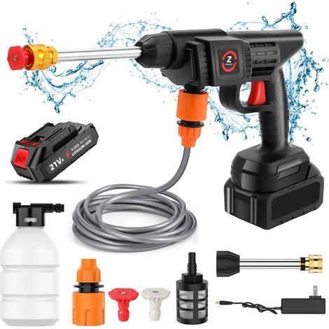 21V Cordless High-Pressure Water Gun 50BAR Wireless Foam Producer 50BAR Car Washer Gun for Auto Home Garden Machine Tool, avec 1 batterie (1/5)