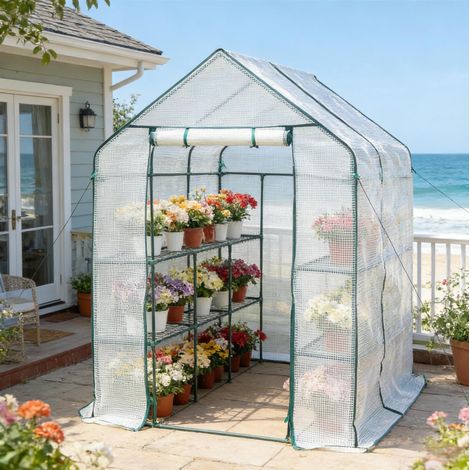 Tomaten-Gewächshaus aus Folie 143 x 215 x 195 cm Weiß OKMYHOME (1/5)