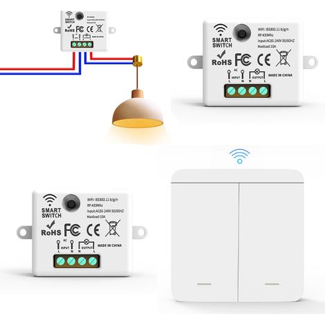 Interrupteur à télécommande sans fil, interrupteur à commande à distance, sans recâblage, pour luminaires d'intérieur et d'extérieur (1/5)