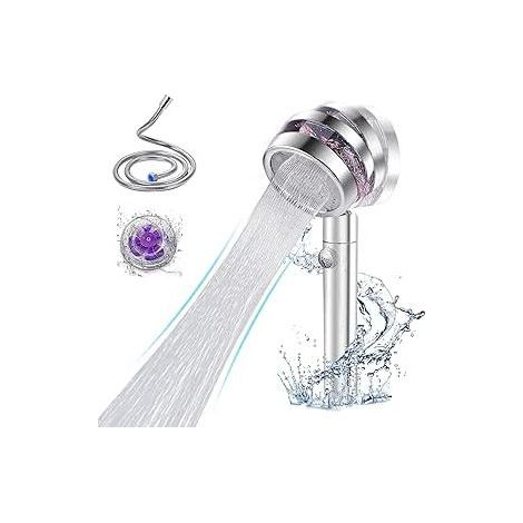Pommeau de douche Douchette à main avec tuyau de 1,5 m Turbo Douchette haute pression 2 types Pommeau de douche haute pression rotatif à 360° Économie d'eau de 50 % Pommeau de douche chromé Salle de b (1/5)