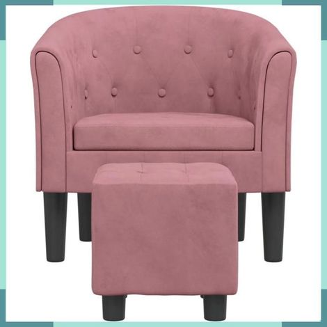 356482 Fauteuil avec repose-pied rose velours (1/5)