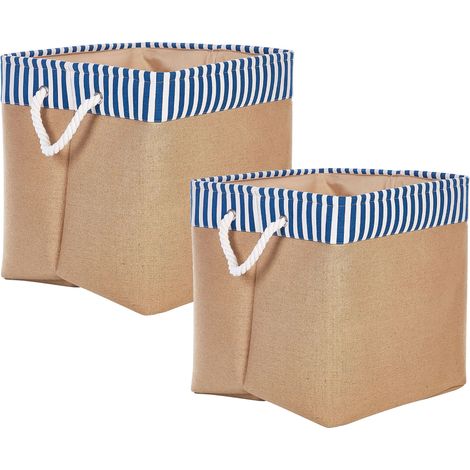 Conjunto de 2 cestas de poliéster beige blanco azul algodón asas de cuerda Tugul (1/5)