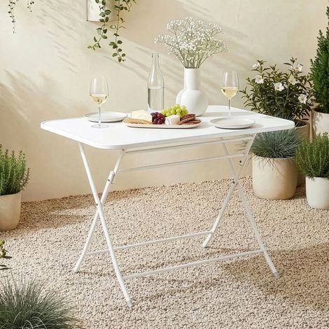 Tavolo Pieghevole Sande con Piano Rettangolare - Bianco [en.casa]