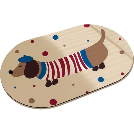 Tapis de porte ovale coloré amusant avec motif teckel - 40 x 60 cm - Antidérapant et lavable - Pour l'intérieur et l'extérieur - Décoration idéale pour l'intérieur et l'extérieur (1/5)