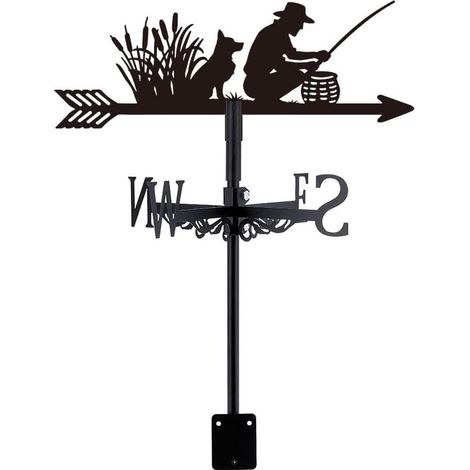 Weathervane Metal Fisherman and Dog Black Indicator Direction Wind Measure Weathervane Garden Outdoor Farm Barn Decoration (1/5)