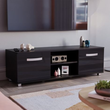Cosmo TV Cabinet Stand 2 Door Modern High Gloss Cabinet Unit, 120cm-Black