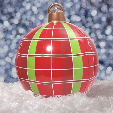 Boule de Noël en plein air, ornements de noël géants en PVC, jardin de vacances - rayures rouges et vertes