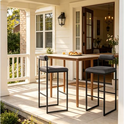 Tabourets de bar lot de 2 avec dossier velours gris HAVRYA (1/5)