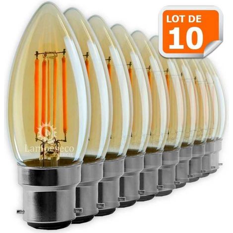 Lot de 10 Ampoules Led Flamme Filament Doré 4 watt (éq. 42 Watt) Culot B22 (1/3)
