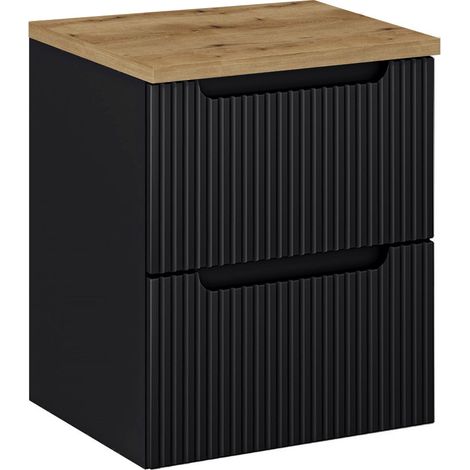 Waschtisch-Unterschrank 50cm, in schwarz mit Eiche, NEWPORT-56-BLACK (1/5)