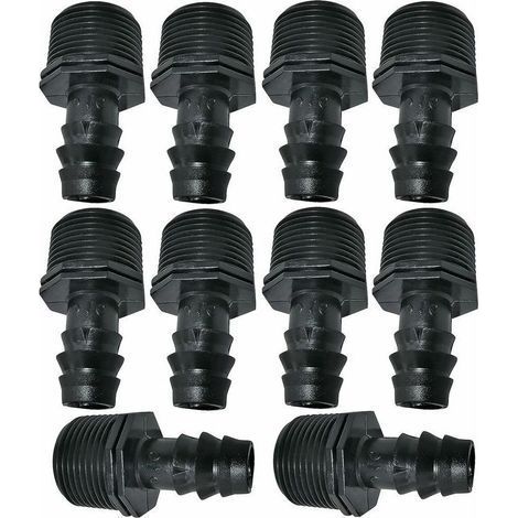 Lot de 10 Adaptateurs/raccords mâles cannelés diamètre 16mmx3/4'' de Tuyau Goutte à Goutte Filetage Externe (pour Tuyau de diamètre 16mm) - connecteur pour système d'irrigation/arrosage (1/4)