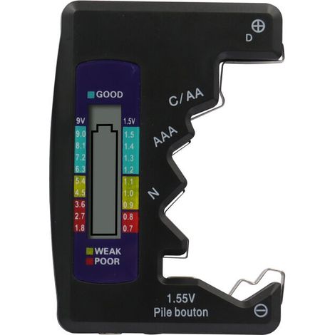 Batterie Testeur pour Piles et Rechargeable Piles, Affichage de Charge Statut, Adapté pour C, AA, AAA, D, N, 9V 6F22 1.5V - Noir (1/5)