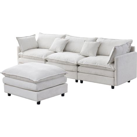 Canapé d'angle modulaire en chenille premium – 3 places avec chaise longue et pouf noir (1/5)