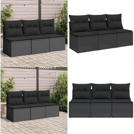 Gartensofa mit Kissen 3-Sitzer Schwarz Poly Rattan - Gartensofa - Outdoor Möbel - Balkonmöbel - Esszimmerset - Lounge Set - Home & Living (1/5)