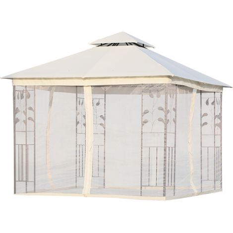 Gazebo 3x3m avec moustiquaire, tente double toit, acier, blanc Gardenino