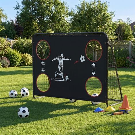 But de Football, avec Mur de Tir, pour Tous les Âges, Extérieur, 4 Ouvertures Cibles, Noir