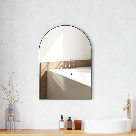 Gewölbter Badezimmer-Spiegel 50 x 70 cm mit schwarzem Aluminiumrahmen OKMYHOME (1/5)