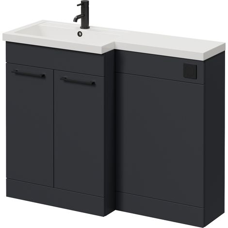 Napoli 390 Gloss Grey 1100mm 2 Door Vanity Unit Toilet Suite with Square Left Hand Lucia Basin - 1100mm - Matt Black 160mm HandleWithout Kingston Toilet Pan