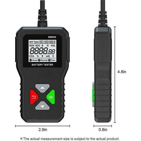 Testeur de batterie pour 6 V, 12 V et 24 V. Analyseur de batterie numérique pour alternateurs automobiles (100–2000 CCA, 2 Ah–220 Ah) pour voitures et camions. (1/4)