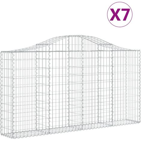 Cestas de gaviones Muro de contención arqueado Valla de jaula 7 piezas 200 x 30 x 100/120 cm Hierro galvanizado Plata 020041067
