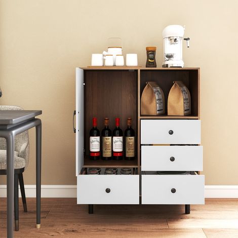Buffet avec Rangement Bahut Moderne Milieu du Siècle avec 4 Tiroirs & Compartiment Ouvert Meuble Autonome avec Pieds Métalliques Naturel (1/3)