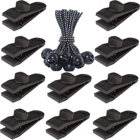Clips de bâche à verrouillage (lot de 12) - Clips de bâche robustes de type Shark - Fixations pour tente - Pinces de fixation - Support pour auvent de piscine - Clip pour cordon élastique - Clip pour (1/5)