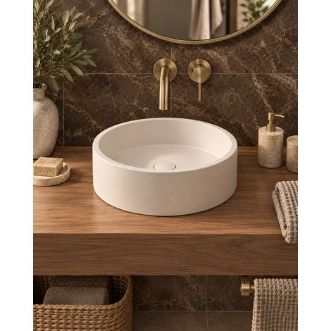 Lavabo 39 cm ciotola da appoggio in cemento bianco opaco Capri (1/5)