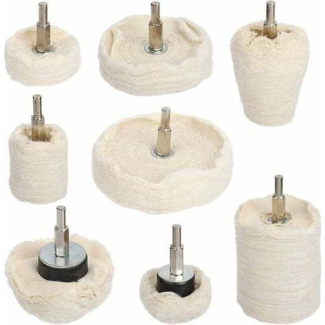 Roue de polissage pour perceuse, 8 pcs Tampon de polissage en coton pour métal (aluminium/acier inoxydable/chrome/alliage/laiton) bois plastique verre céramique (1/5)