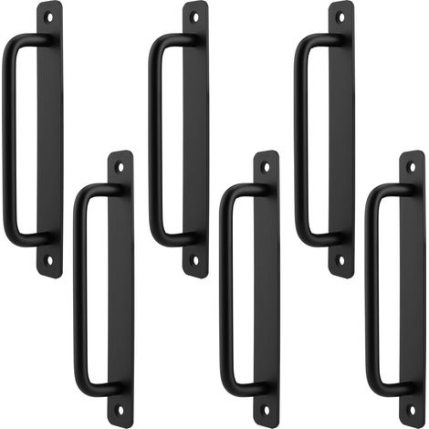 Lot de 6 poignées de porte de grange noires de 180 x 25 mm, poignées de porte coulissante en alliage d'aluminium pour abri de jardin, porte, placard (1/5)