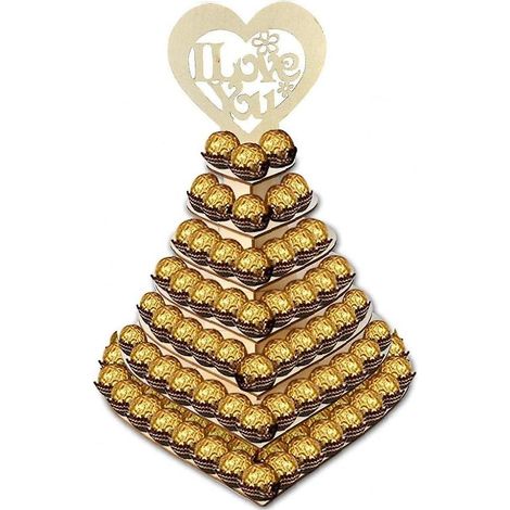 Présentoir à chocolats romantique en bois en forme de cœur à 7 étages, idéal pour les mariages et les fêtes prénuptiales. (1/4)