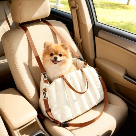 Borsa da trasporto per cane / seggiolino auto, 50 x 30 x 31 cm, Oxford 600D, crema OKMYHOME (1/5)