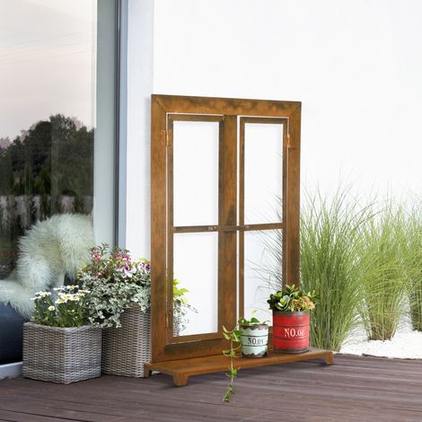 Cadre de fenêtre décoratif pour le jardin, style vintage, 55 cm x 19 cm x 80 cm, métal, marron (1/5)