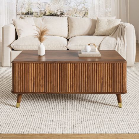 Couchtisch mit Hebefunktion 97 x 52 x 56,5 cm, MDF Nussbaum, viel Stauraum – MEUBLIV (1/5)