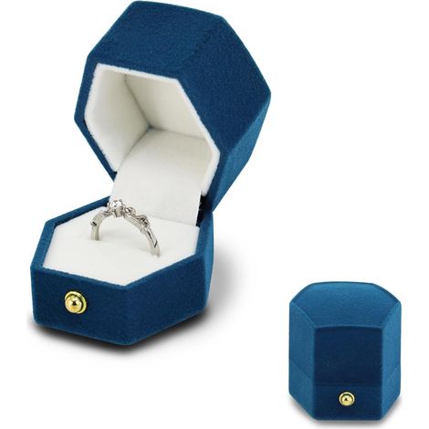 Kurze Samt-Ringbox mit einzelnem Schlitz und goldener Kugel – kleine Schmuckschatulle für Verlobung, Hochzeit, Jahrestag (blau)
