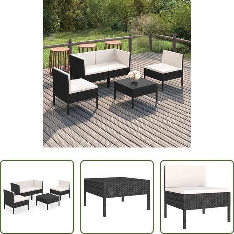 Gartenlounge - 5-tlg. Garten-Lounge-Set mit Auflagen Poly Rattan Schwarz (1/5)