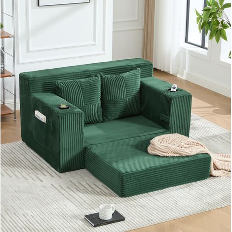 Sofá cama 151x133 cm de pana verde esmeralda con almacenamiento lateral - CHICFURN (1/5)
