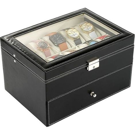 Coffret à Montre Boîte en Cuir avec Serrure,Boite rangement montres pour 20 montres,Couche double,28,220,216,5 cm®HOMBUY-Ywey (1/4)