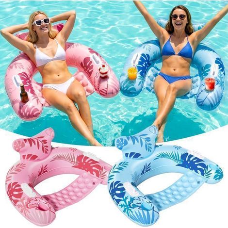 EcoFurnix - Set of 2 Inflatable Pool Chairs, 119 x 86 cm Inflatable Loungers for Adults with Cup Holders & Handle, Capacity 100 kg (1/5)