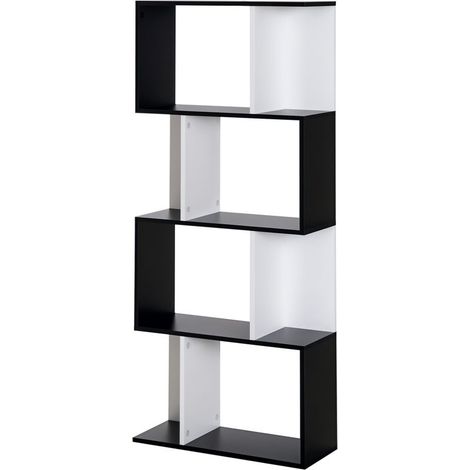 Bibliothèque à 5 niveaux, meuble de rangement en forme de S avec étagères, étagère de rangement pour salon, chambre bureau, 60 x 24 x 148 cm, noir, blanc (1/5)