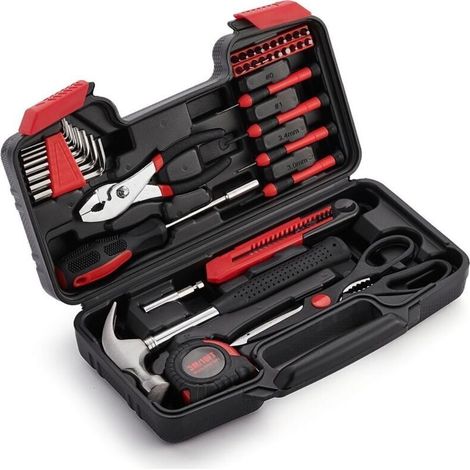Boîte à Outils 39 Pièces, Mallette à Kit Outils avec Boîte et Portable avec Pince Marteau Tournevis, Kit de Bricolage Convient aux réparations Domestiques à Assemblage de à Entretien,