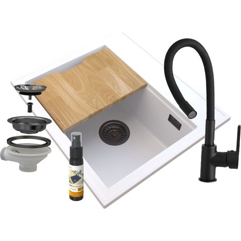 FOXAL WHITE FLEX GRANITE SINK BLACK SIPHON (1/5)