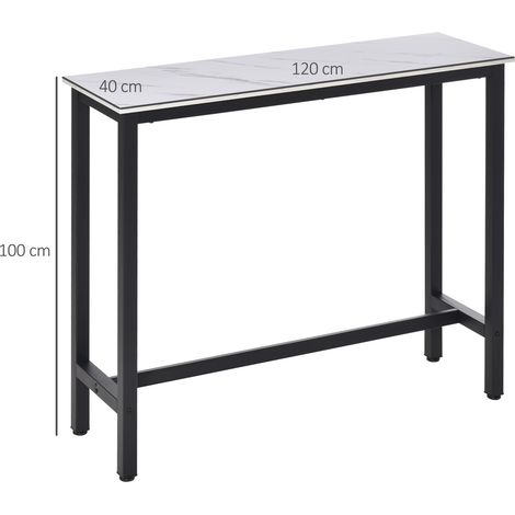 Table haute bar en marbre, table de cuisine avec pieds ajustables, acier 120x40x100 cm, blanc/noir, pour salon et salle à manger (1/5)