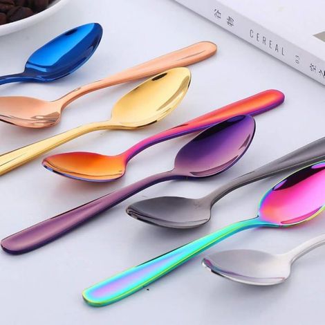 Ensemble de 8 Cuillères à Thé/Café/Dessert en Inoxydable,5.5 Pouces / 14 cm (8 Couleurs) 5,5 pouces / 14 cm NOIR, BLEU, VIOLET, OR, (1/5)