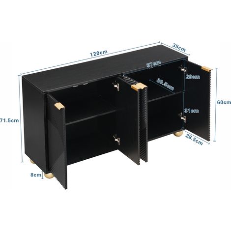 Buffet Noir Vintage 120cm Bahut 4 Portes Sculptées avec Étagères Réglables et Pieds Sphériques pour Salon (1/5)