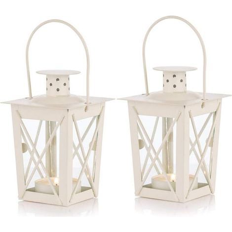 Lot de 2 lanternes blanches en verre à poser/à suspendre, lanternes portables en verre. (1/4)