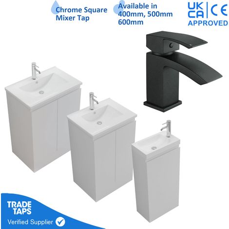 400mm Freestanding Bathroom Vanity Unit with Basin Black Square Tap & Waste (1/5)