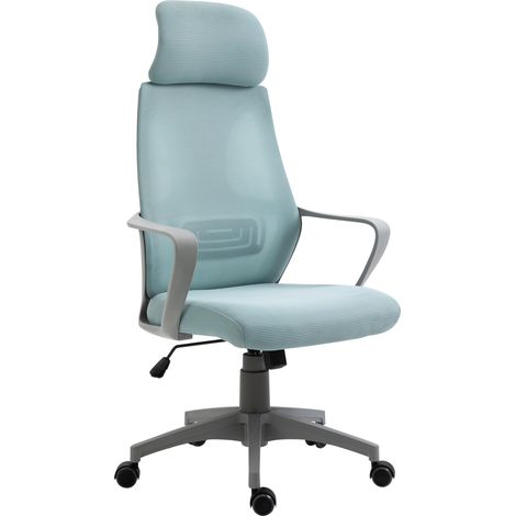 Silla de oficina silla de escritorio ajustable con respaldo reposabrazos reposacabezas ruedas y función basculante carga 120 kg 64x55x116-126 cm azul